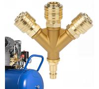 Distribuidor de aire comprimido de latón de 3 vías (Druckluftverteiler) con rosca macho NPT de 1/4" y acoplador rápido, interruptor de aire en forma de Y de NW7.2, acoplamiento de triple puerto para