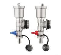 Distribuidor de calefacción de latón con conexión G1 DN25, purgador automático para una ventilación eficiente del aire, compatible con grifo de llenado y drenaje integrado (rojo + azul)