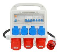 Distribuidor de Corriente 230V 16A - Configuración 4x230V + 2x16A + 1x32A CEE, Protección FI y Cable de Goma Pesada 4 Tomas Schuko,1 CEE 16/32A - IP54 Distribuidor de Energía para Obras y Talleres