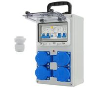 Distribuidor de Corriente 230V 16A, IP67 para Construcción, Distribución de Pared con Interruptor FI, Distribución Eléctrica para Interiores/Exteriores,Talleres y Fábricas