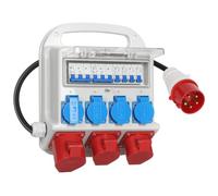 Distribuidor de corriente de construcción de 32 A con cable de 1,4 m y enchufe CEE, 2 x CEE 16 A 400 V + 1 x CEE 32 A 400 V + 4 x 230 V Schuko, distribuidor de corriente móvil con interruptor LS, IP44