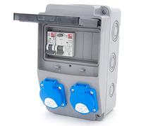 Distribuidor de corriente de obra 6NO 2 x 230 V + LS y FI cableado (2 x 230 V + 1 x LS C16 + FI40