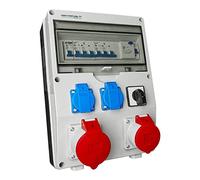 Distribuidor de corriente para construcción con interruptor 0-1 ECO-S/FI 32A/5P 16A/5P 2 x 230 V con perno de tierra, distribuidor de pared