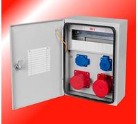 Distribuidor de corriente para construcción, distribuidor de corriente, 11 fusibles, distribuidor de enchufes IP-54, resistente al agua, 16 A, subdistribuidor de pared, caja de distribución de 32 A