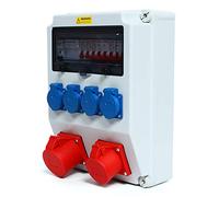 Distribuidor de corriente para edificios, distribuidor de pared, interruptor eléctrico, caja de distribución de enchufes para obras de construcción, incluye 4 enchufes Schuco 2P + E de 16 A, enchufes