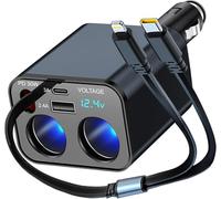 Distribuidor de encendedor de cigarrillos retráctil, 2 compartimentos, cargador UAB C, 12 V, 24 V, adaptador USB, enchufe de 159 W, divisor de enchufe, cargador rápido para teléfono móvil, GPS, cámara