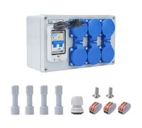 Distribuidor de energía Buyw on protector contra fugas RCD 1P+N de 50 A, caja de distribución de montaje en pared con interruptor FI y tomas Schuko, resistente al agua IP54(6-Way)