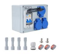 Distribuidor de energía Buyweek con Protector contra Fugas RCD 1P+N de 50 A, Caja de distribución de Montaje en Pared con Interruptor FI y Tomas Schuko, Resistente al Agua IP54(3-Way)