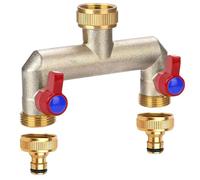 Distribuidor de grifo de 2 vías, válvula de bola, adaptador de latón 2 vías, 2 mangueras de jardín, conector de tubería de agua para ajustar