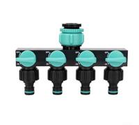 Distribuidor de manguera de grifo de cuatro vías con control de flujo independiente para cada toma, compatible con conectores de grifo de agua de 1/2, 3/4 y 1 pulgada para uso agrícola (azul)