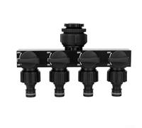 Distribuidor de manguera de jardín de cuatro salidas con válvulas de control separadas para cada puerto, compatible con grifos de 1/2, 3/4 y 1 para una gestión eficiente del agua (negro)