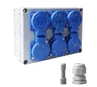 Distribuidor de pared, 6 x 230 V, 16 A, distribuidor de corriente para construcción, distribuidor de corriente, IP44, cajas de distribución de pared, para interiores y exteriores