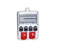 Distribuidor de pared profesional, entrada M32 para cable, FI/LS, fabricado en Alemania, 6 salidas (1 x CEE 32 A, 1 x CEE 16 A, 4 x 230 V, K2, BGI-GUV-I608)