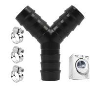 Distribuidor en Y de 2 Vías para Mangueras de Desagüe, Compatible con Lavadoras y Lavavajillas, Incluye 3 Abrazaderas de Manguera, Resistente a Grasas, Aceites y Temperaturas hasta 120°C (19 mm)