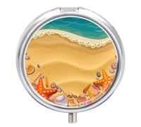 Distribuidor Estrella De Mar De Playa Pastillero 3 Rejillas Con Espejo Caja De Almacenamiento De Metal Redonda Portátil A De Humedad Regalo Único