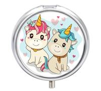 Distribuidor Lindo Unicornio Pastillero 3 Rejillas Con Espejo Caja De Almacenamiento De Metal Redonda Portátil A De Humedad Regalo Único