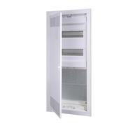 Distribuidor multimedia híbrido y caja de fusibles, combinado, empotrado, pared hueca, IP30, puerta de acero (4 filas, riel 2 DIN)