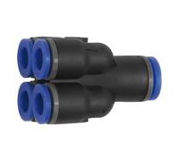 Distribuidor múltiple, conector de conexión «Serie azul» de 4 capas, para manguera de diámetro exterior de 8/4 x 6 mm, de trabajo. Máx. 15 bar, plástico/MS vern.