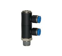 Distribuidor múltiple en L serie azul, 2 vías, giratorio, R 1/8 A, para llave de diámetro exterior de 6 mm, Máx. 15 bar, plástico/MS vern.