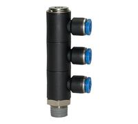 Distribuidor múltiple en L serie azul, 3 posiciones, giratorio, R 3/8 a, para llave de diámetro exterior de 8 mm, Máx. 15 bar, plástico/MS vern.