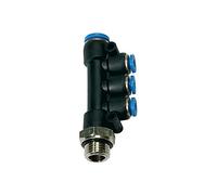 Distribuidor múltiple en T, serie azul, giratorio, G 3/8 a, para manguera de diámetro exterior de 1 x 10/3 x 8 mm, Máx. 15 bar, plástico/MS vern.