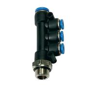 Distribuidor múltiple en T, serie azul, giratorio, G 3/8 a, para manguera de diámetro exterior de 4 x 8 mm, Máx. 15 bar, plástico/MS vern.