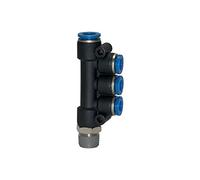 Distribuidor múltiple en T, serie azul, giratorio, R 1/8 A, para manguera de diámetro exterior de 4 x 4 mm, Máx. 15 bar, plástico/MS vern.