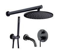 Distribuidor Negro latón montado en la Pared Juego baño con lámpara Redonda y bañera, Ducha de Lujo, 12 Pulgadas