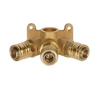 Distribuidor para montaje en pared con acoplamientos de cierre rápido NW 7,2, latón pulido, G 1/2 IG, presión de funcionamiento 0 - 35 bar