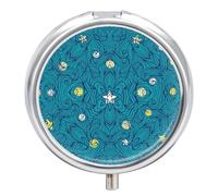 Distribuidor Patrón De Estrella Abstracta Azul Pastillero 3 Rejillas Con Espejo Caja De Almacenamiento De Metal Redonda Portátil A De Humedad Regalo Único