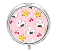 Distribuidor Preciosa Bola De Arroz Con Forma De Estrella De Cereza Pastillero 3 Rejillas Con Espejo Caja De Almacenamiento De Metal Redonda Portátil A De Humedad Regalo Único