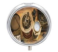 Distribuidor Reloj Solar De Esfera Armilar De Latón Con Signo Del Zodíaco Pastillero 3 Rejillas Con Espejo Caja De Almacenamiento De Metal Redonda Portátil A De Humedad Regalo Único