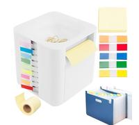 Distributeur de Notes Autocollantes Bureau avec Pinces | Organisateur Compact avec Rouleau de Sticky Notes, Marque-Pages Colorés et Trombones | Accessoire de Bureau Pratique