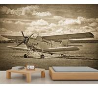 Disturbido avión vintage arte mural impresión de aviones de un solo motor, papel pintado autoadhesivo grande para la habitación del entusiasta de la aviación 100x100cm (No es autoadhesivo)