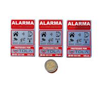 Disuasorio Alarma ORIGINAL Auténtico Tdla. 3 Etiquetas adhesivas de ALUMINIO resistente agua. PUERTA VENTANA BUZON - ROJO Cartel SUPERADHESIVO - 7,5X5CM - 3 Unidades - Cartel Videovigilancia y Alarma