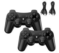 Diswoe Mando PS3,2 Pack 2 Pack Mando Inalámbrico para PS3 | Wireless Bluetooth Controlador con Doble Vibración, Gyro Axis, Mando Recargable PS3 Gamepad Joystick con 2 cables de carga