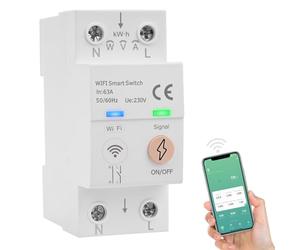Disyuntor Inteligente WiFi Tuya Smart life APP Mando a Distancia Interruptor Inteligente 63A 80-300VAC Interruptor WiFi Control por voz medición de energía, temporizador (Versión en inglés)