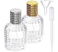 DITK-U 2 botellas de perfume de 50 ml, recargables, vacías, atomizadores, de cristal, arte de piña, para mujeres o niñas (tapa plateada, dorada, embudo y cuentagotas)