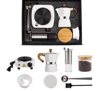 DITOSH Juego de cafetera de café moca 7 en 1 con estufa eléctrica, 3 tazas, cafetera de aluminio, percolador, máquina de café moca clásica italiana con molinillo de mano, recipiente de sellado
