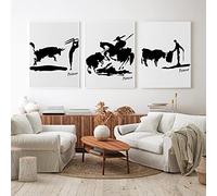 Dittelle Abstract Picasso Human and Bull Silhouette Posters Black White Oil Canvas Painting Prints Poster Wall Art Pictures Decor 40x60cm-3Pieces Frameless
