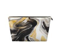 DITXIT Gudetama - Bonita bolsa de cosméticos de viaje, organizador de maquillaje, bolsa de aseo con cremallera, monedero para mujeres y niñas, Mármol de tinta líquida en espiral negra y dorada, Talla