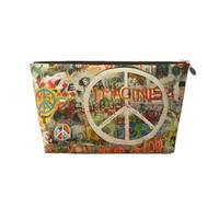 DITXIT Gudetama - Bonita bolsa de cosméticos de viaje, organizador de maquillaje, bolsa de aseo con cremallera, monedero para mujeres y niñas, Graffiti rectangular con signo de paz All You Need Is