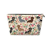 DITXIT Gudetama - Bonita bolsa de cosméticos de viaje, organizador de maquillaje, bolsa de aseo con cremallera, monedero para mujeres y niñas, Dachshund - Perros salchicha, estampado de flores rosas
