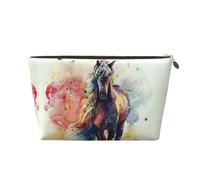 DITXIT Gudetama - Bonita bolsa de cosméticos de viaje, organizador de maquillaje, bolsa de aseo con cremallera, monedero para mujeres y niñas, caballo de acuarela, Talla única