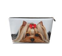 DITXIT Gudetama - Bonita bolsa de cosméticos de viaje, organizador de maquillaje, bolsa de aseo con cremallera, monedero para mujeres y niñas, Yorkshire Terrier tumbado con bonita cinta Yorkie Love