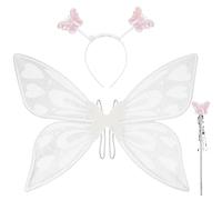 DiULi Alas Hadas Mariposa,3pcs Juego de Alas Duende Mariposa Disfraz Mujeres y Niños con Diadema + Varita de Hada, Adecuado para Halloween, Carnaval, Fiesta de Cumpleaños, Cosplay, Talla Única(Blanco)