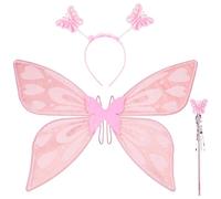 DiULi Alas Hadas Mariposa,3pcs Juego de Alas Duende Mariposa Disfraz Mujeres y Niños con Diadema + Varita de Hada, Adecuado para Halloween, Carnaval, Fiesta de Cumpleaños, Cosplay, Talla Única (Rosa)