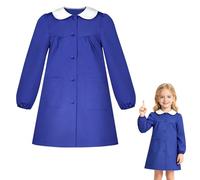 DiULi Babi Escolar Niño y Niña, Bata Escolar Infantil, Uniforme Duradero y Cómodo, Batas de Jardín con Botones, Bolsillos, Puños Elásticos y Lindo Cuello Peter Pan para Guarderia y Colegio (Azul Real)