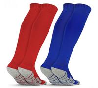 DiULi Calcetines de Futbol, 2 Pares Medias Futbol Rojo y Azul, Calcetines Deportivos Antipresion Compresion, Socks Largos de Fútbol Baloncesto Rugby Tenis, Football Socks para Unisex(Talla M 30-37)