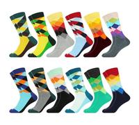 DiULi Calcetines Graciosos Hombre, Calcetines Divertidos Hombres 12 Pares, Calcetín Media de Algodón con Estampados Rombos, Happy Socks Men, Regalos Originales para Papá Novio (Tipo A 39-42)